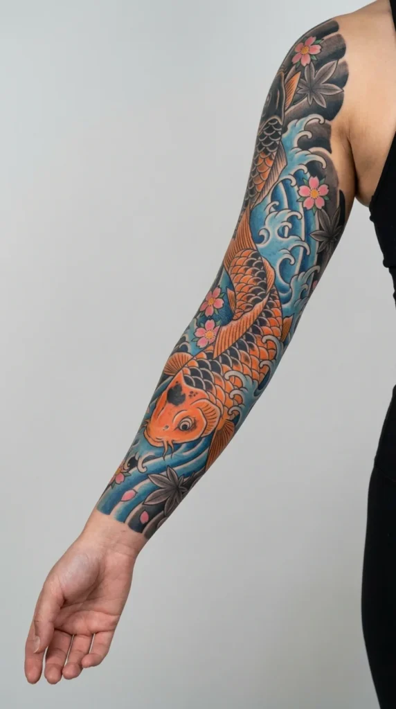 Japanese sleeve tattoo women koi