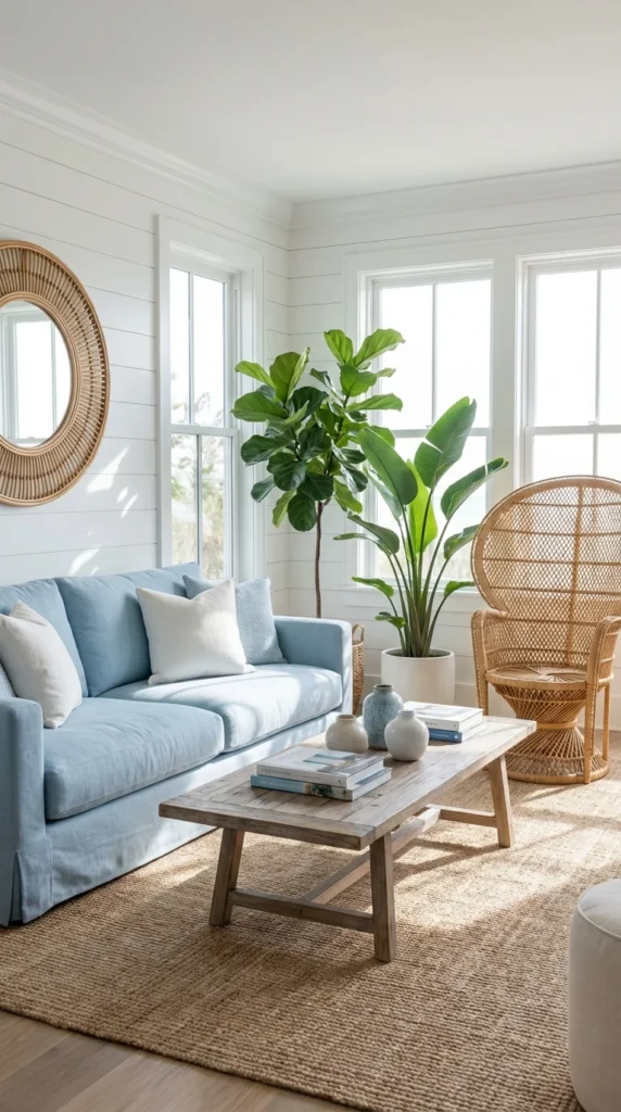 Light blue sofa coastal living room