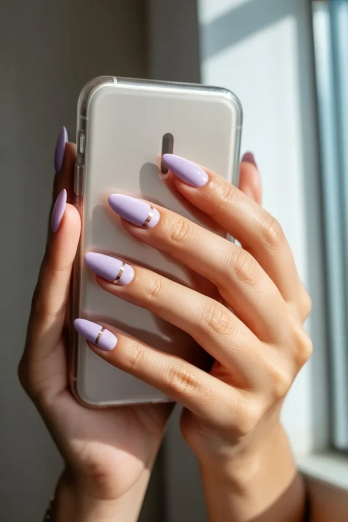 Long almond lavender cat eye nails