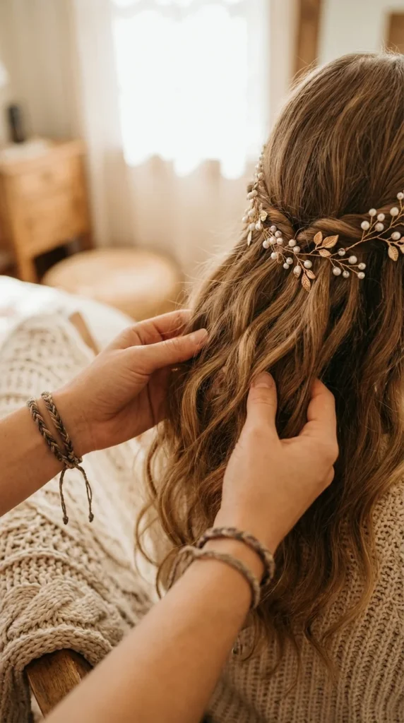 Loose waves pearl hair prom