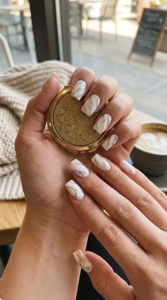 Marble gold acrylic nails