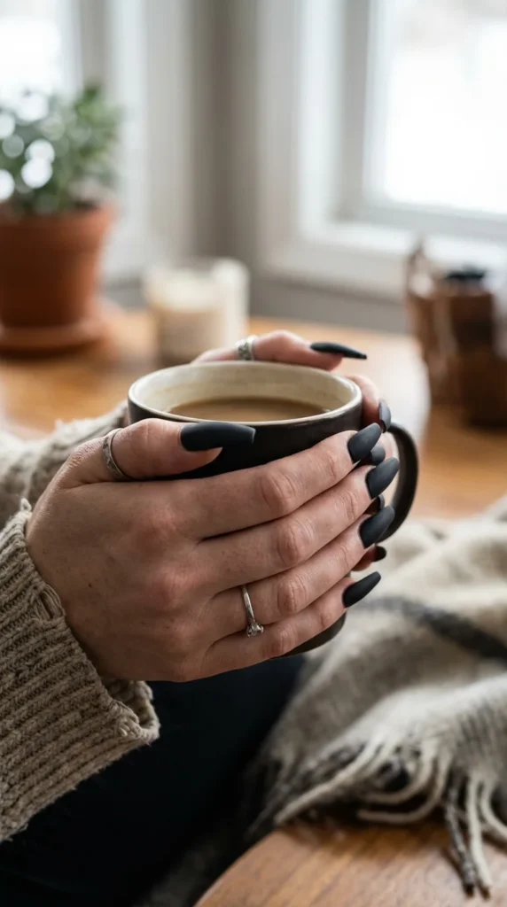 Matte black coffin nails