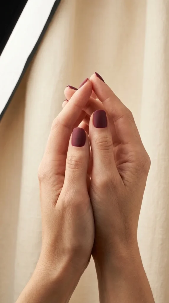 Matte burgundy short nails