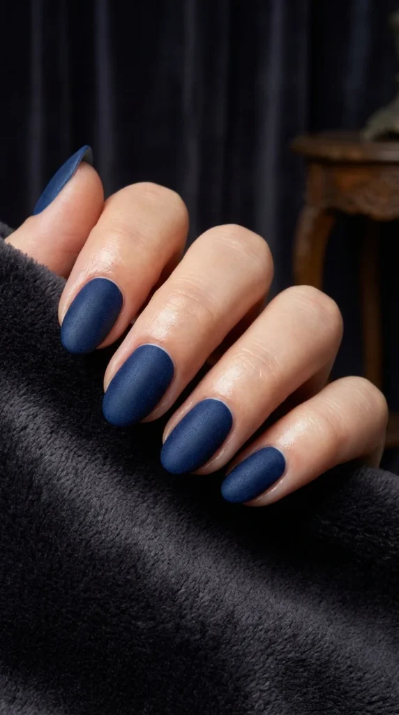 Matte midnight blue nails