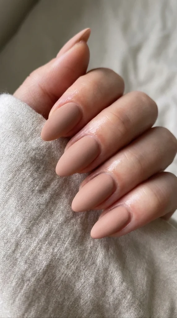 Matte nude almond nails