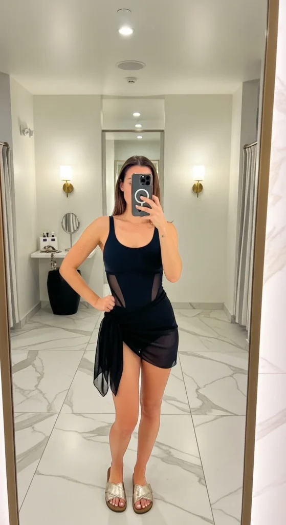 Mesh panel tankini swimsuit women