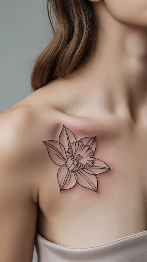 Minimalist flower collarbone tattoo