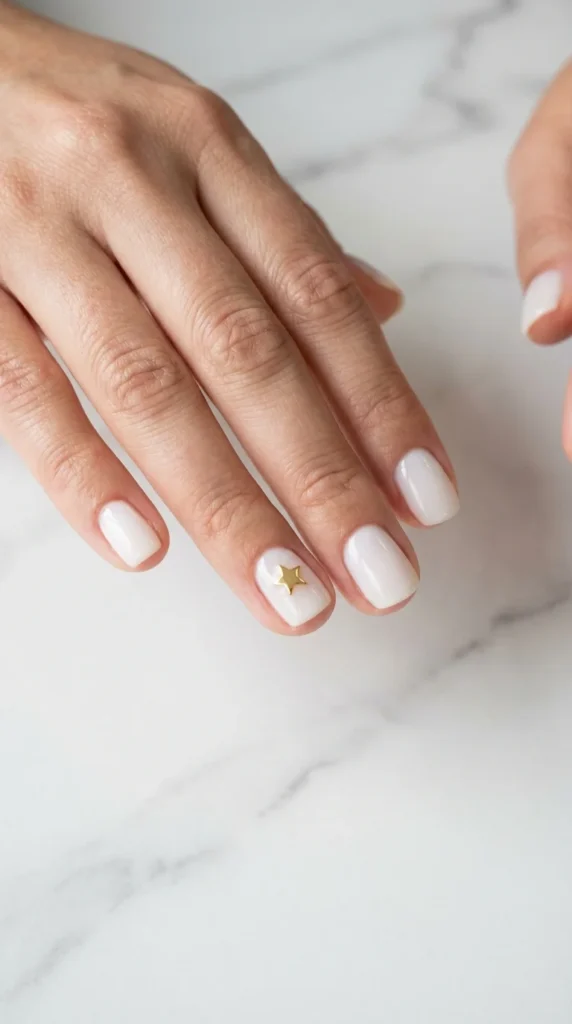 Minimalist gold star 4th of July nails