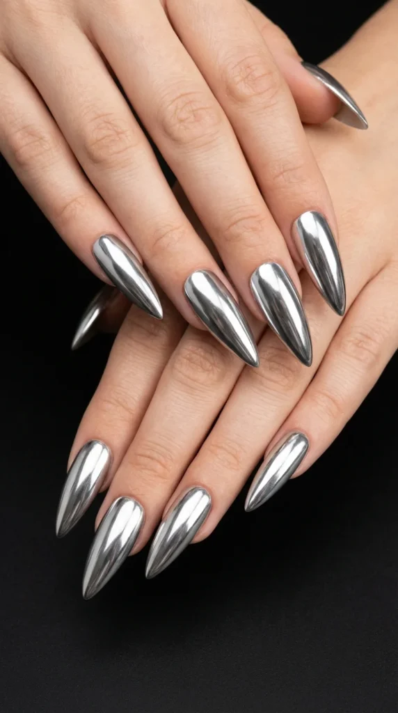 Mirror chrome stiletto nails