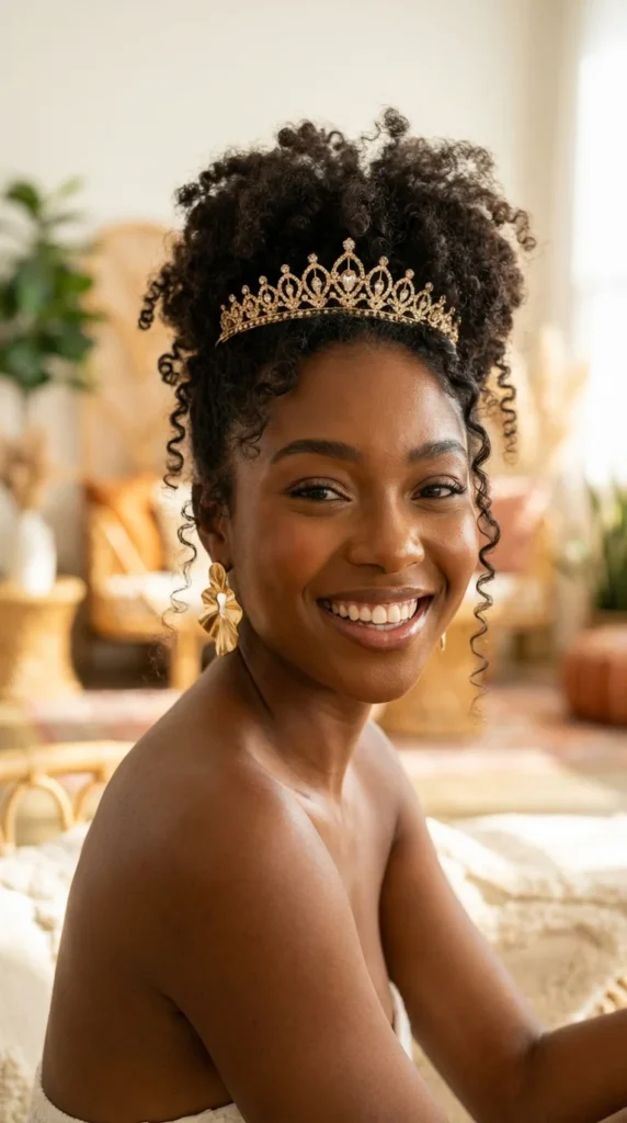 Natural curly updo prom style