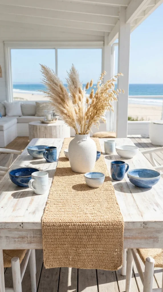 Natural raffia crochet table runner