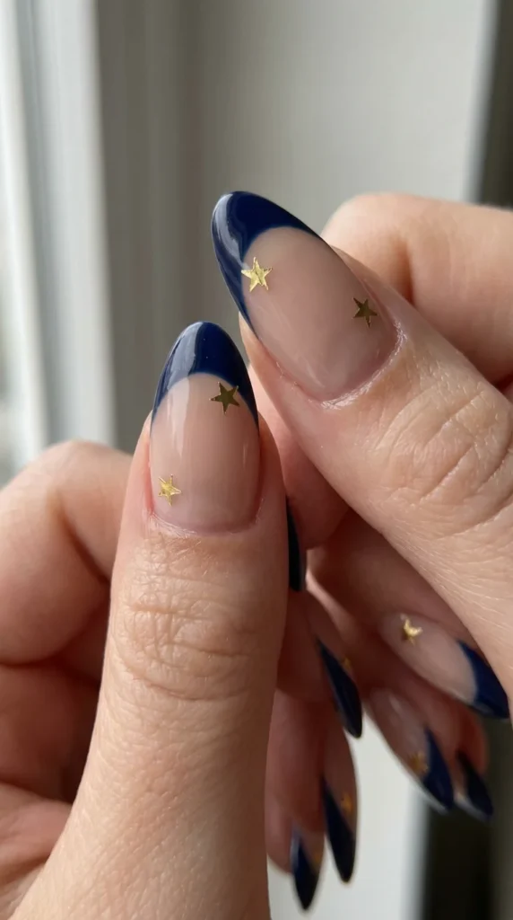 Navy blue French tip 4th of July nails