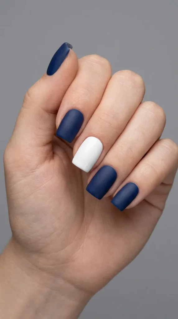 Navy white color block patriotic nails