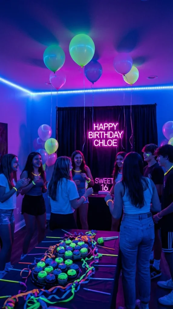 Neon glow Sweet 16 party