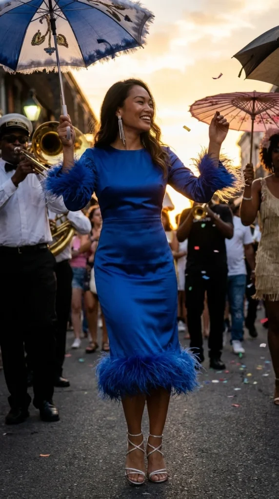 New Orleans bachelorette outfits feather dress