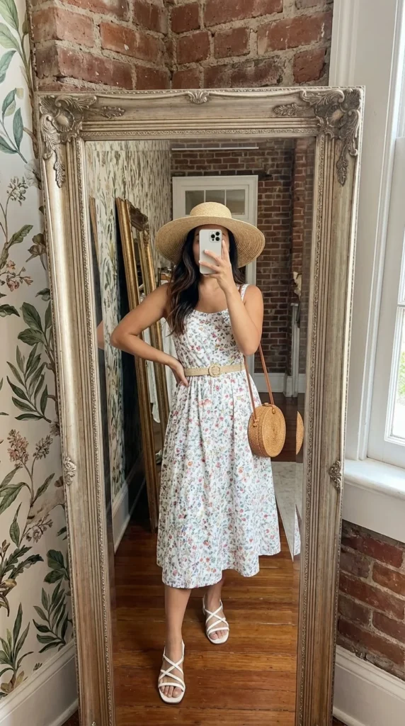 New Orleans summer outfit vintage sundress straw hat