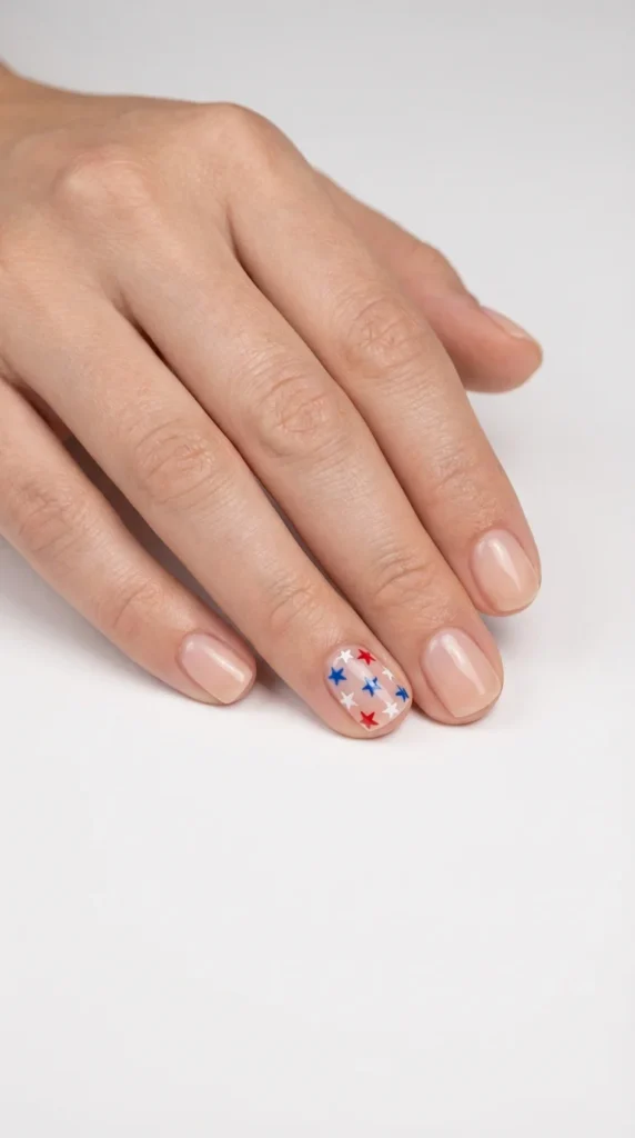 Nude nails with star accents patriotic