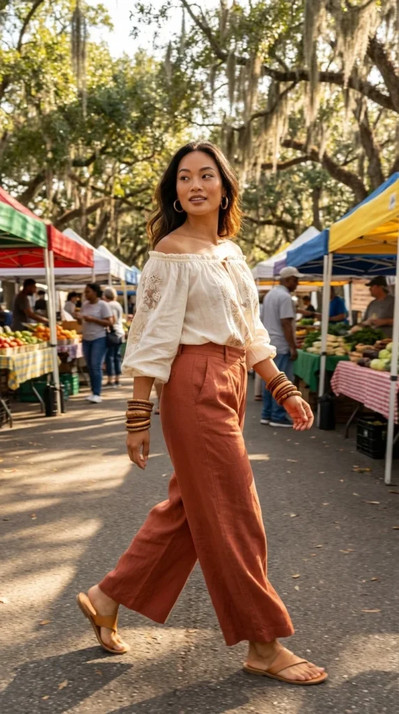 Off-shoulder dress Southern style Jazz Fest