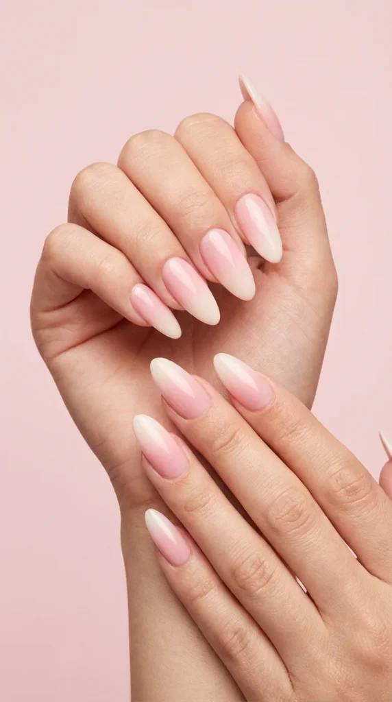 Ombré pink almond acrylic nails