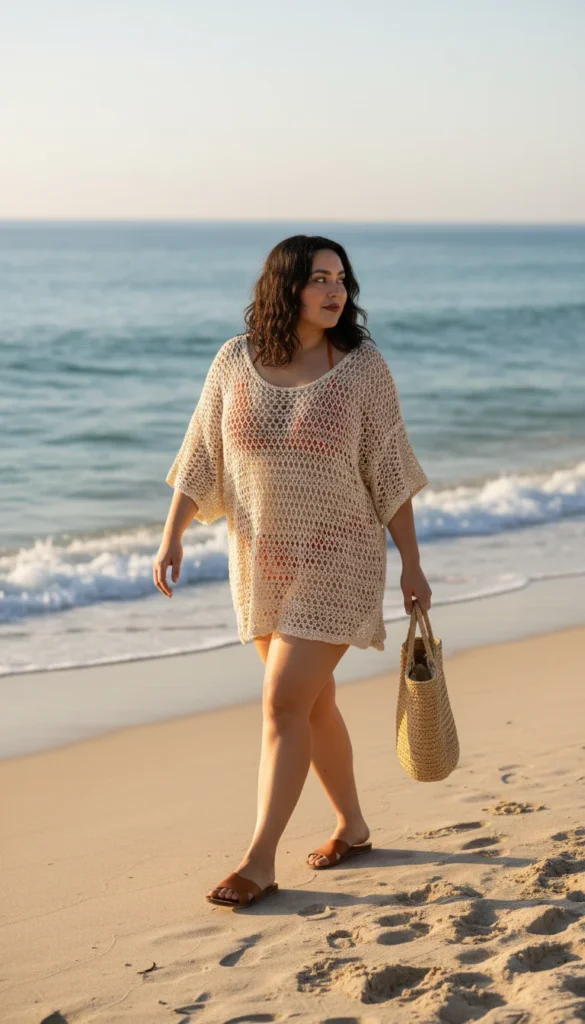 Open knit summer top plus size beach