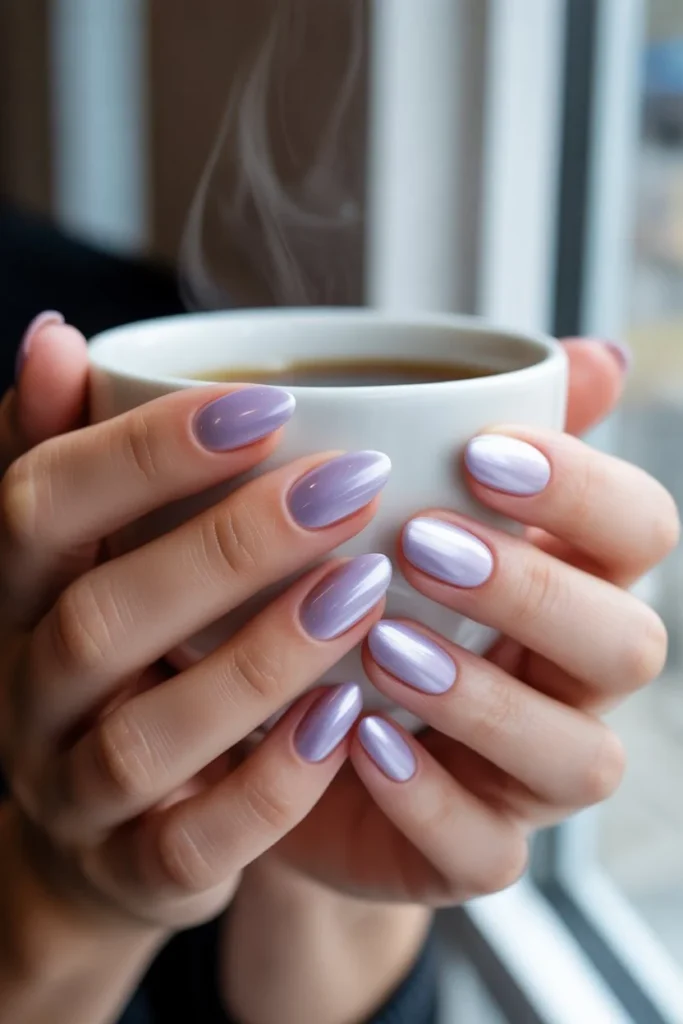 Oval lavender cat eye gel nails