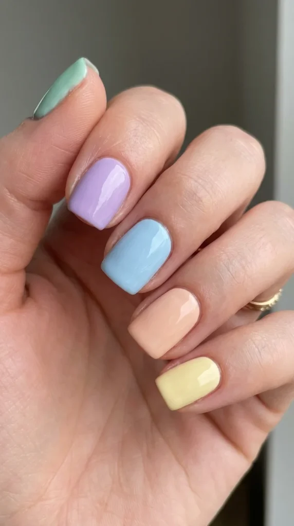 Pastel skittle short spring manicure