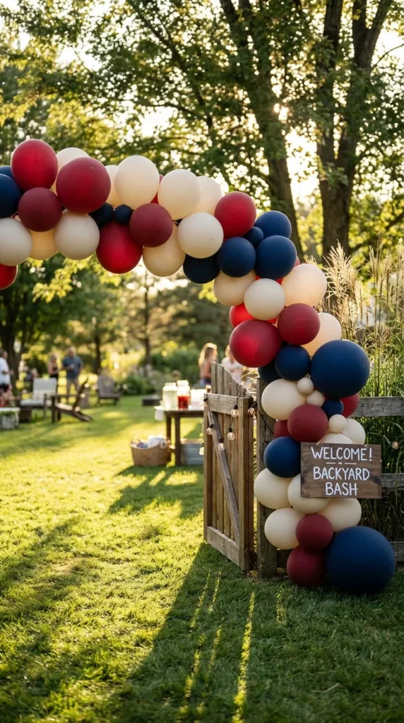 Patriotic balloon arch backyard