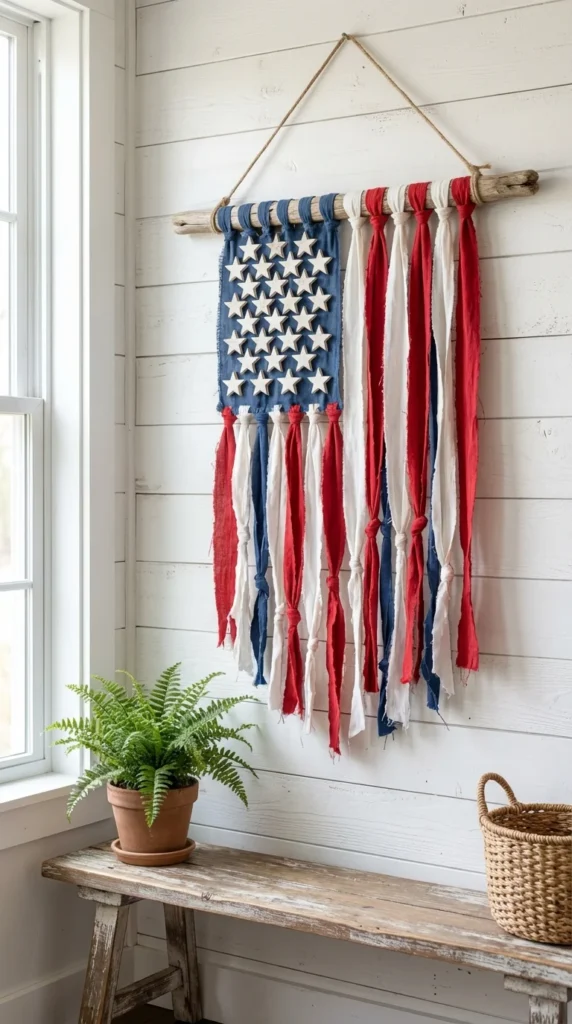 Patriotic rag flag wall hanging DIY