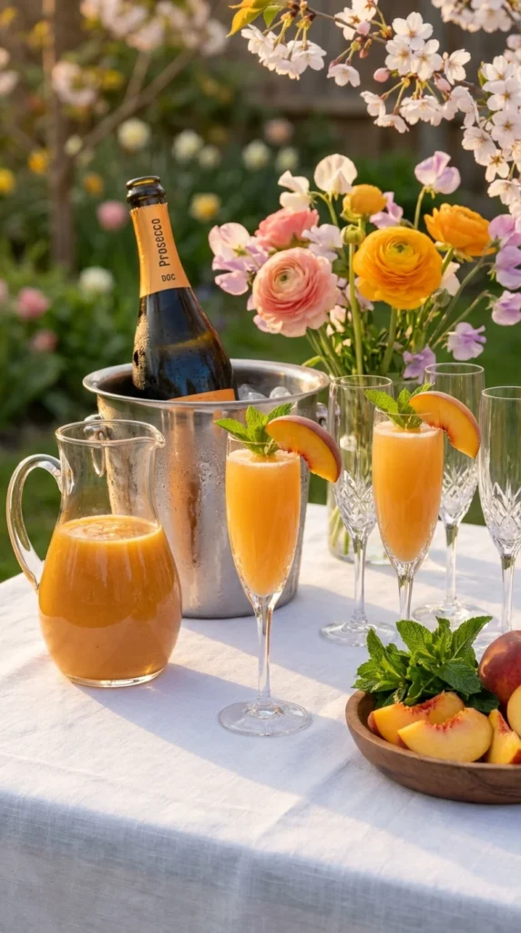 Peach bellini bar Mother's Day brunch