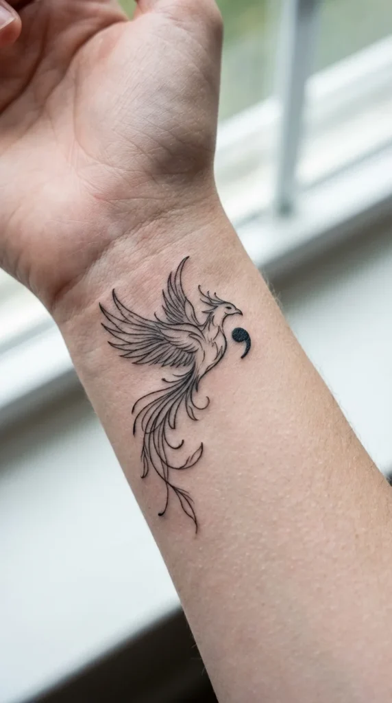 Phoenix semicolon wrist tattoo