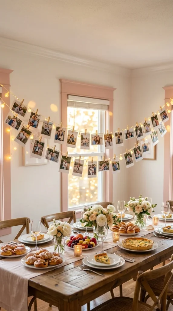 Photo display mothers day brunch decorations