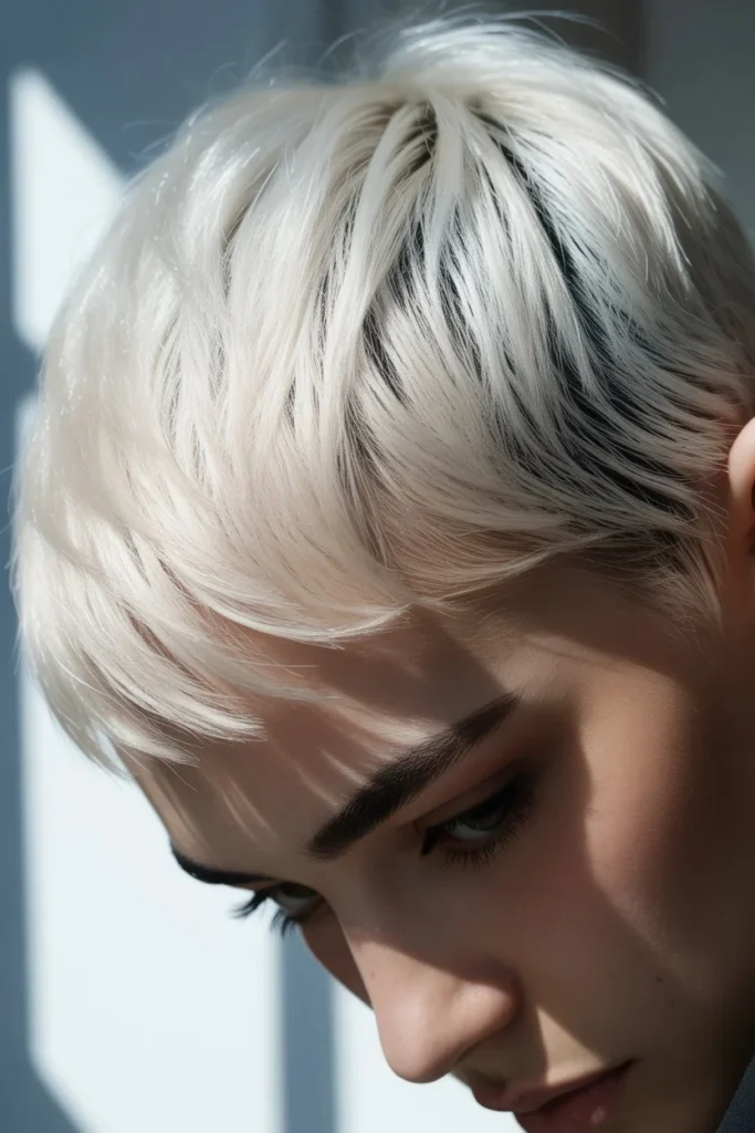 Platinum blonde pixie cut
