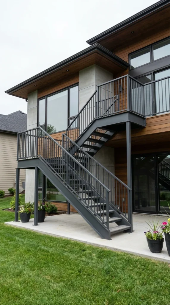Prefab metal split-level staircase