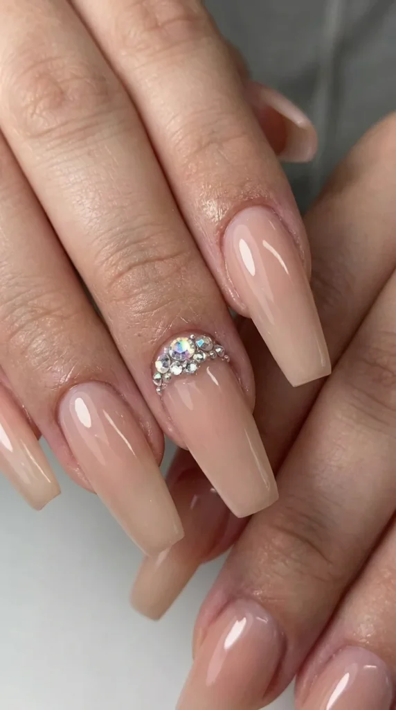Rhinestone nude acrylic nails