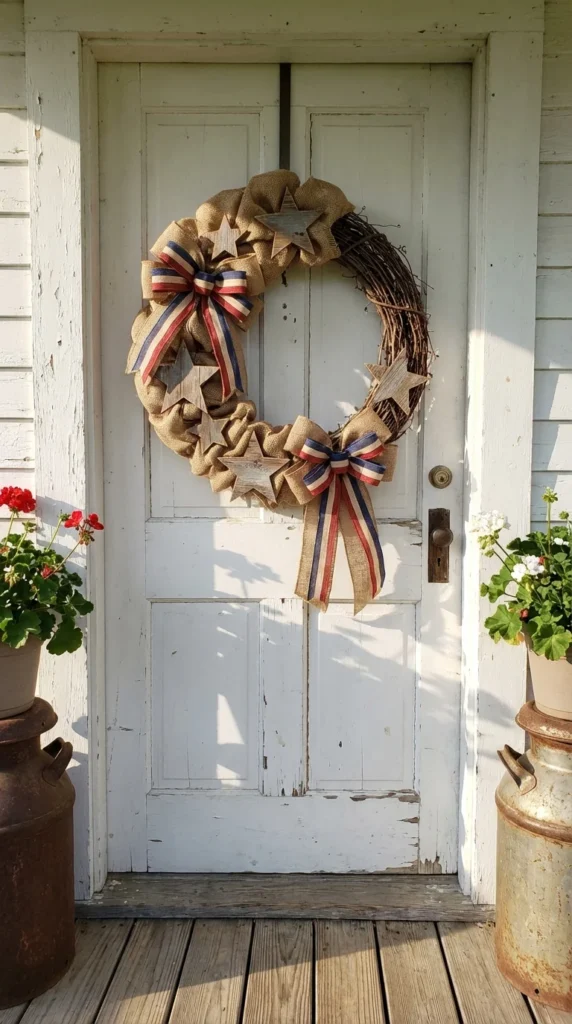 Rustic burlap patriotic wreath