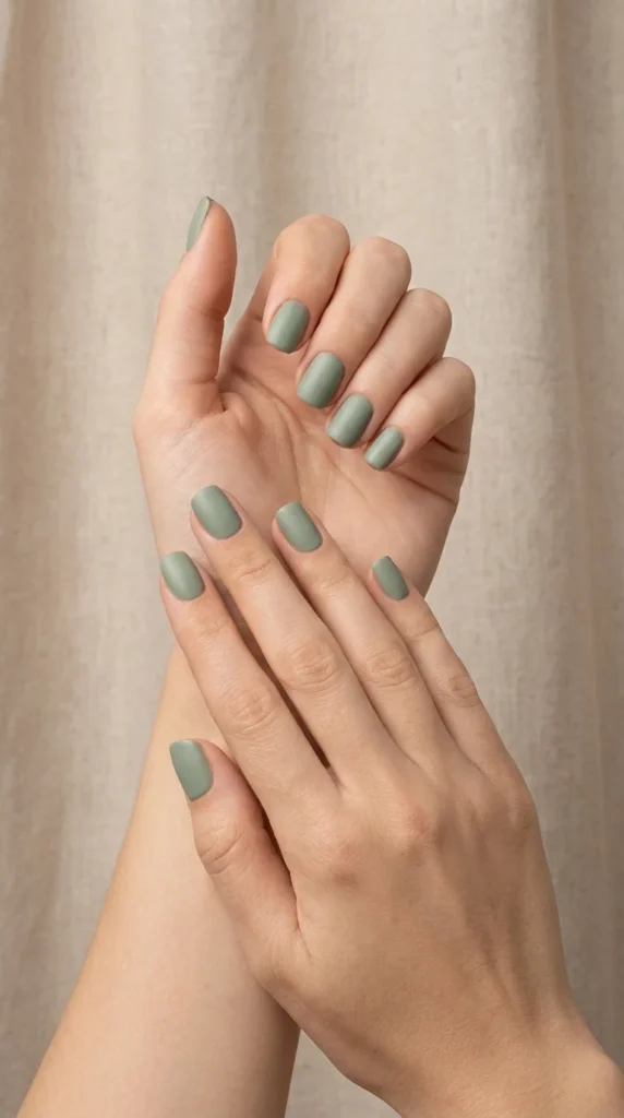 Sage green matte short spring nails