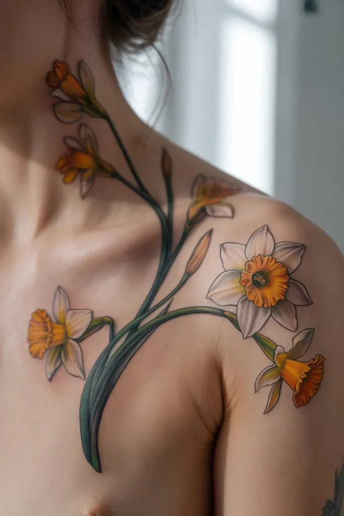 Shoulder collarbone flower tattoo