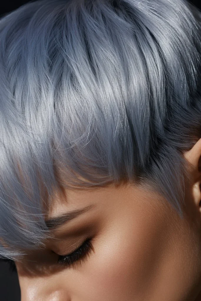Silver gray pixie cut