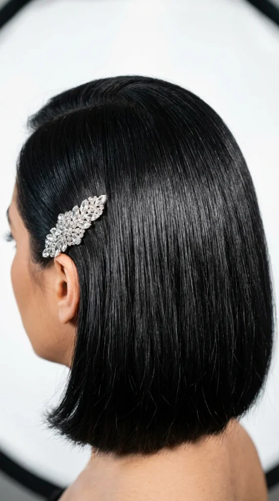 Sleek bob side swept prom