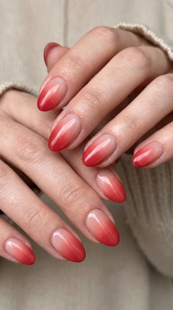 Soft red ombré patriotic nail design
