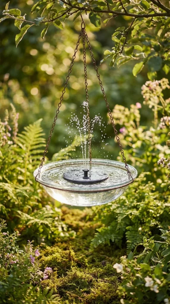 Solar hanging bird bath fountain