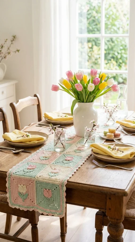 Spring tulip crochet table runner Easter