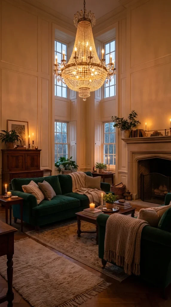 Statement chandelier living room