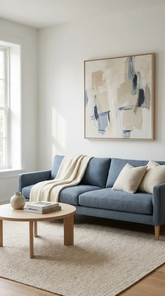 Steel blue sofa minimalist white room