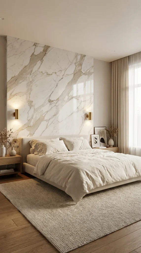 Stone wall interior design bedroom