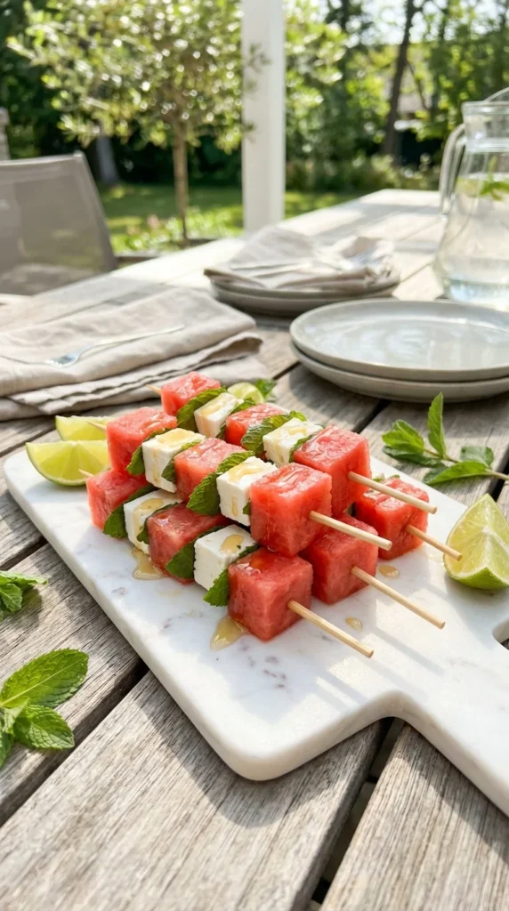 Summer BBQ watermelon appetizer skewers
