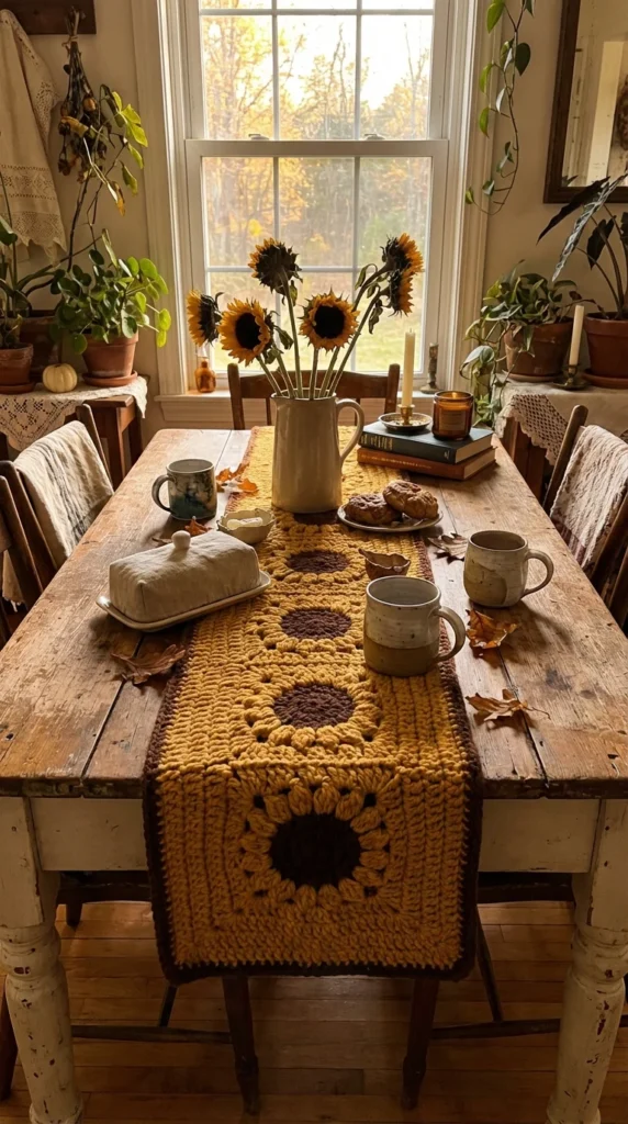 Sunflower tapestry crochet table runner