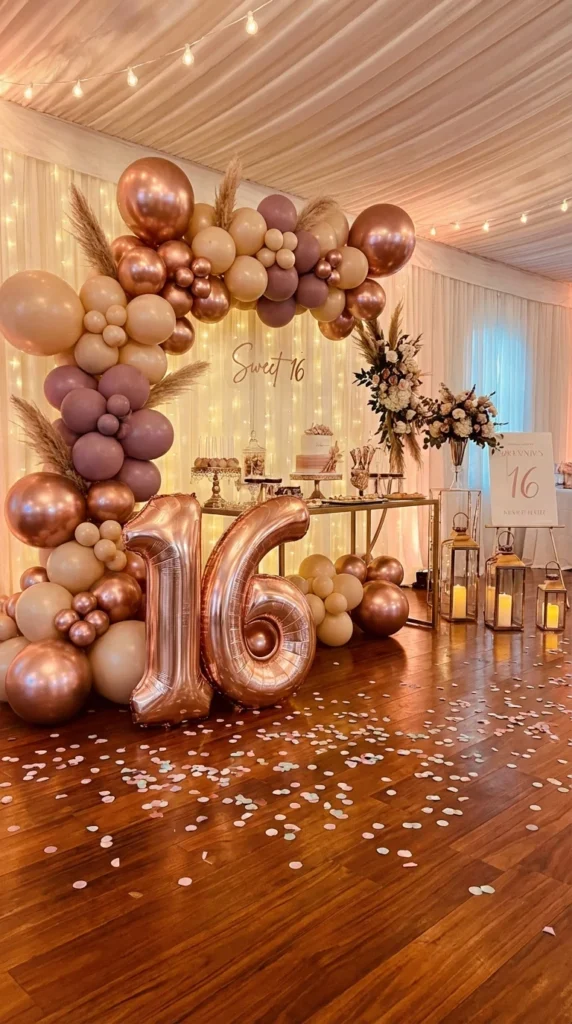 Sweet 16 balloon arch décor