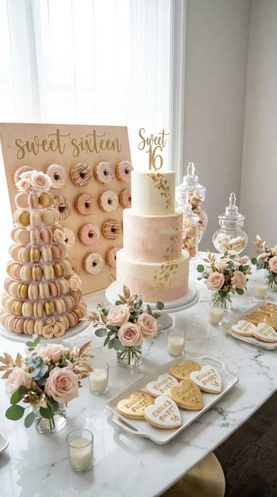 Sweet 16 cake and dessert table
