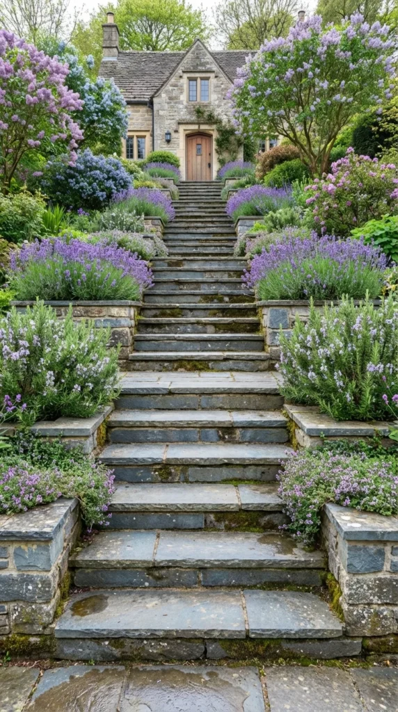 Terraced garden staircase integrated planters